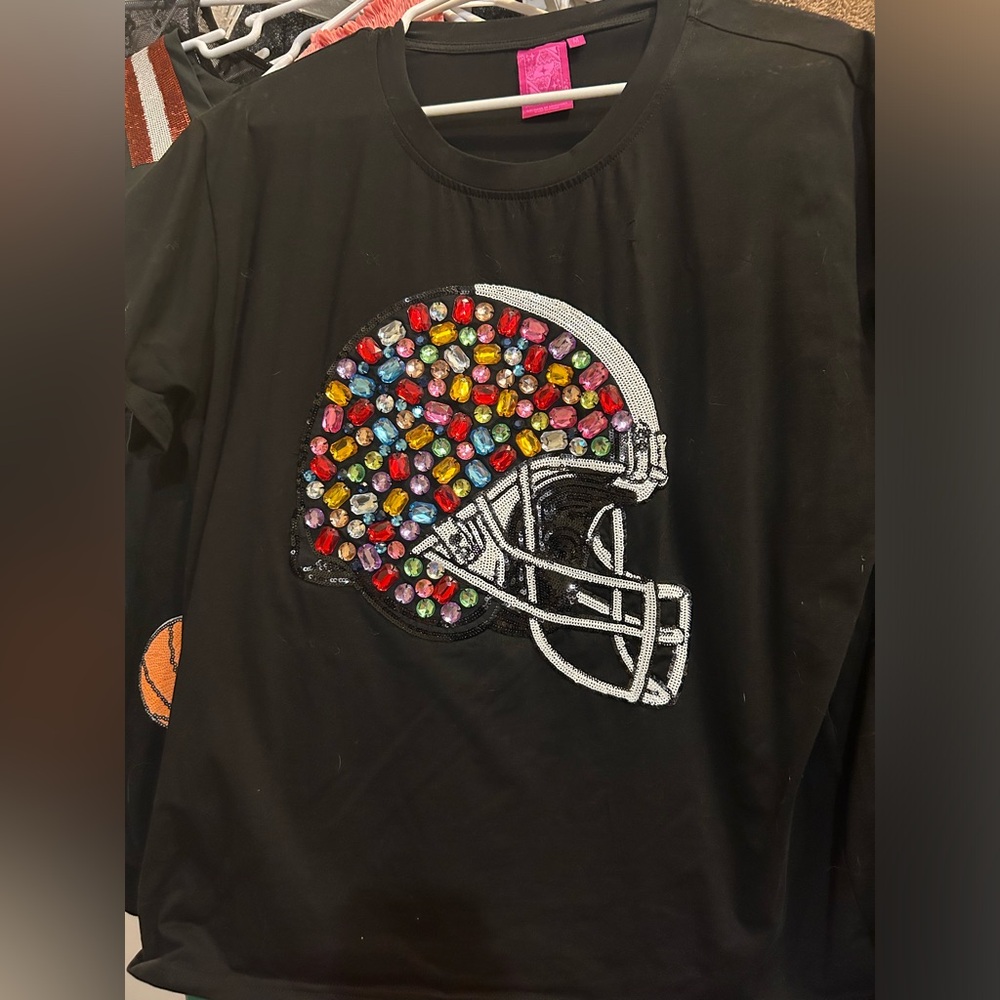 QUEEN OF SPARKLES Black Long Sleeve with Colorful Helmet Design
